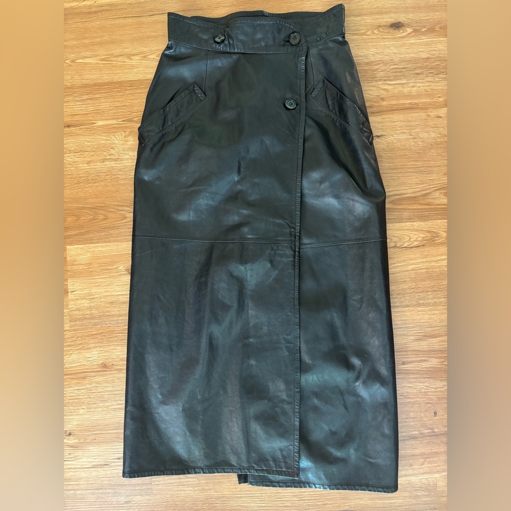 Gucci Black Genuine Leather Vintage Skirt